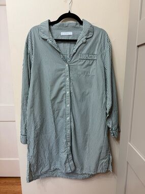 LAKE L Pajamas Pima Cotton Shirt Dress Sleep Stripes Classic Organic Eco Green